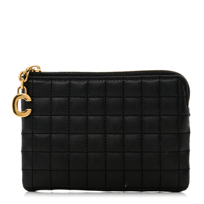Celine Calfskin Quilted C Charm Coin Card Pouch Black 1 of 11