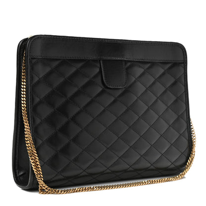 Saint Laurent Lambskin Quilted Monogram Baby Victoire Chain Clutch Bag Black 3 of 10