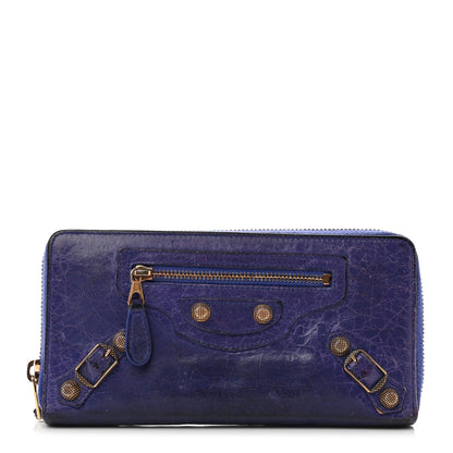 Balenciaga Agneau Giant 12 Gold Hardware Continental Zip Around Wallet Bleu Lavande 1 of 10