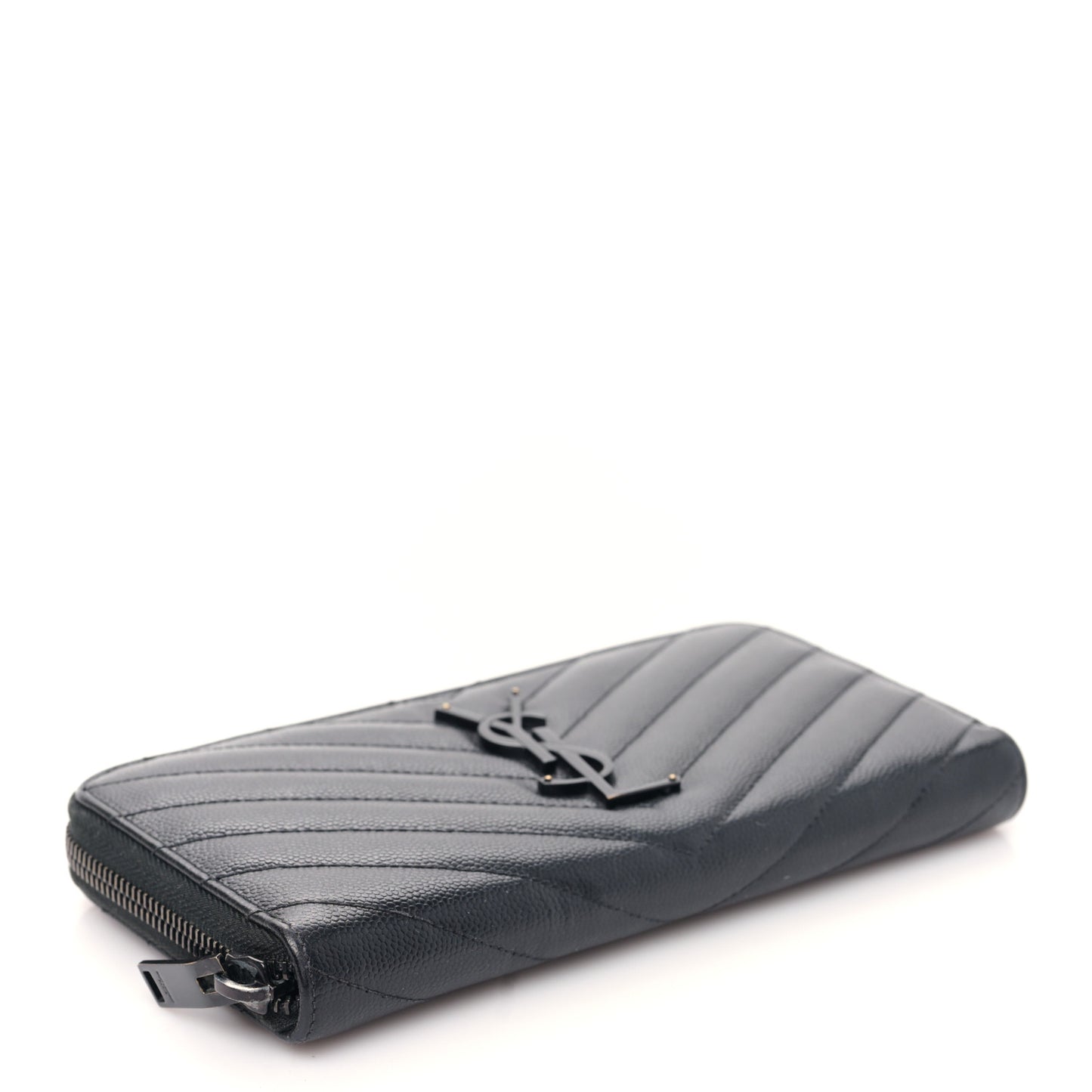 Grain De Poudre Matelasse Chevron Monogram Monochrome Zip Around Wallet Black