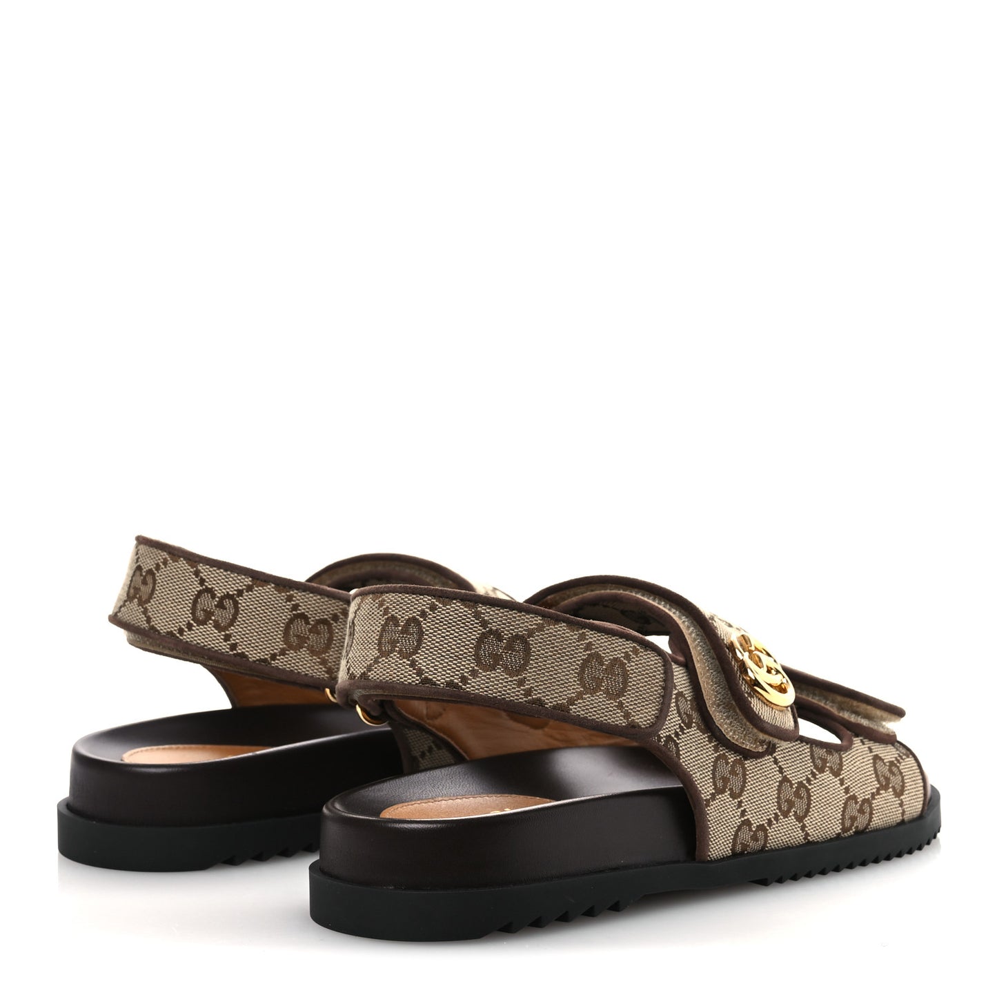 GG Monogram Lavaredo Eco Fabric Womens Slide Sandals With Straps 37 Beige Ebony Light Brown