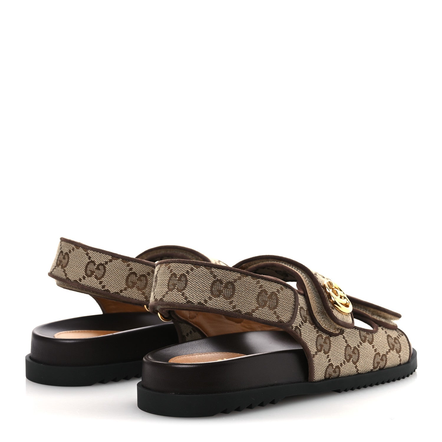 Gucci GG Monogram Lavaredo Eco Fabric Womens Slide Sandals With Straps 37 Beige Ebony Light Brown 5 of 11