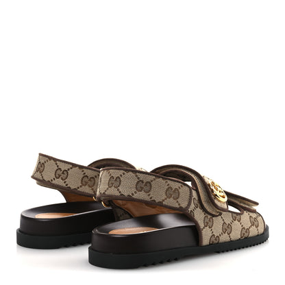 Gucci GG Monogram Lavaredo Eco Fabric Womens Slide Sandals With Straps 37 Beige Ebony Light Brown 5 of 11