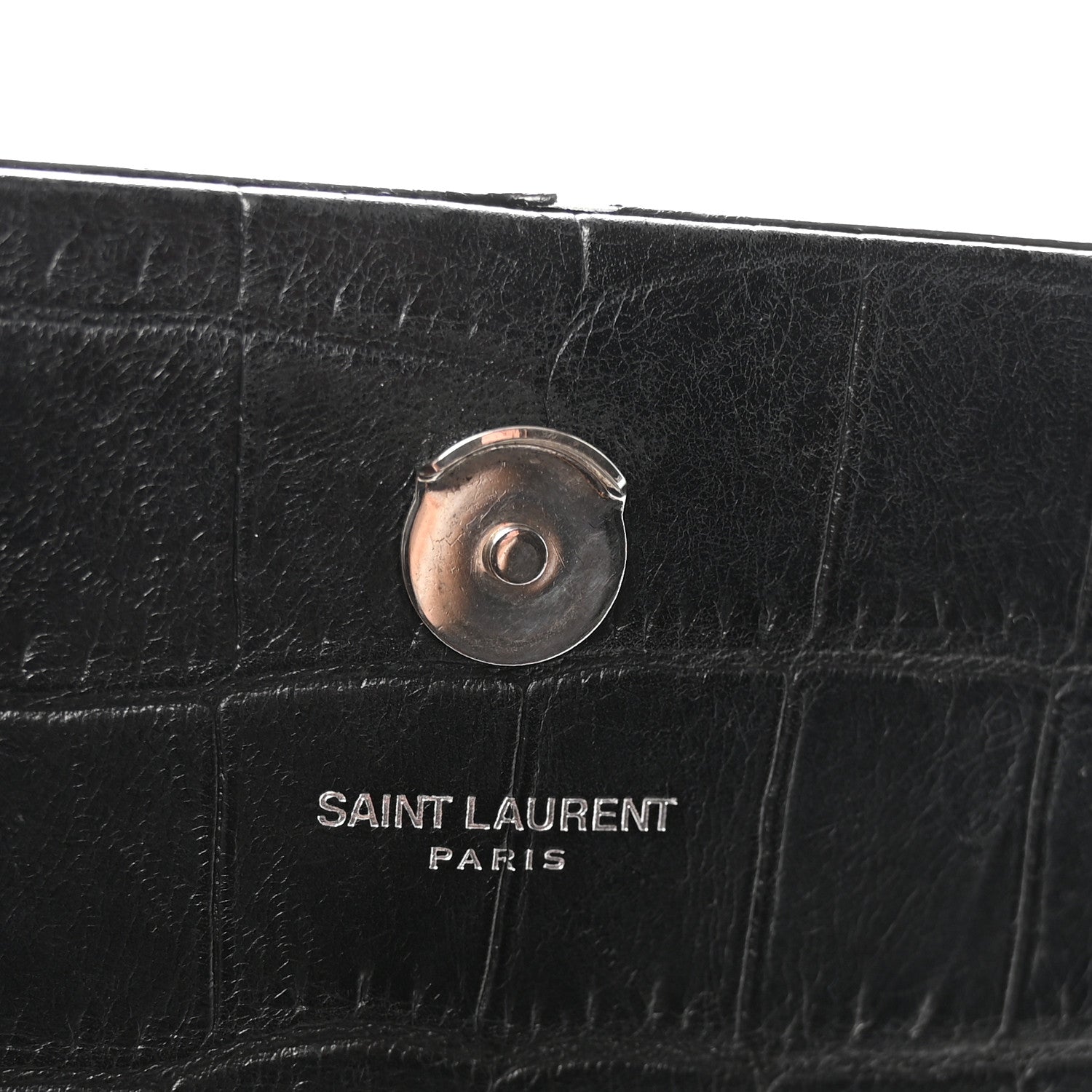 Saint Laurent Calfskin Crocodile Embossed Small Classic Monogram Kate Tassel Satchel Black 6 of 10