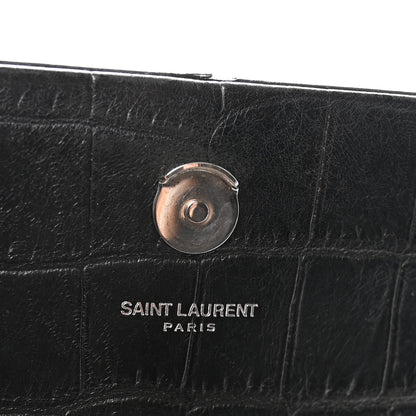 Saint Laurent Calfskin Crocodile Embossed Small Classic Monogram Kate Tassel Satchel Black 6 of 10