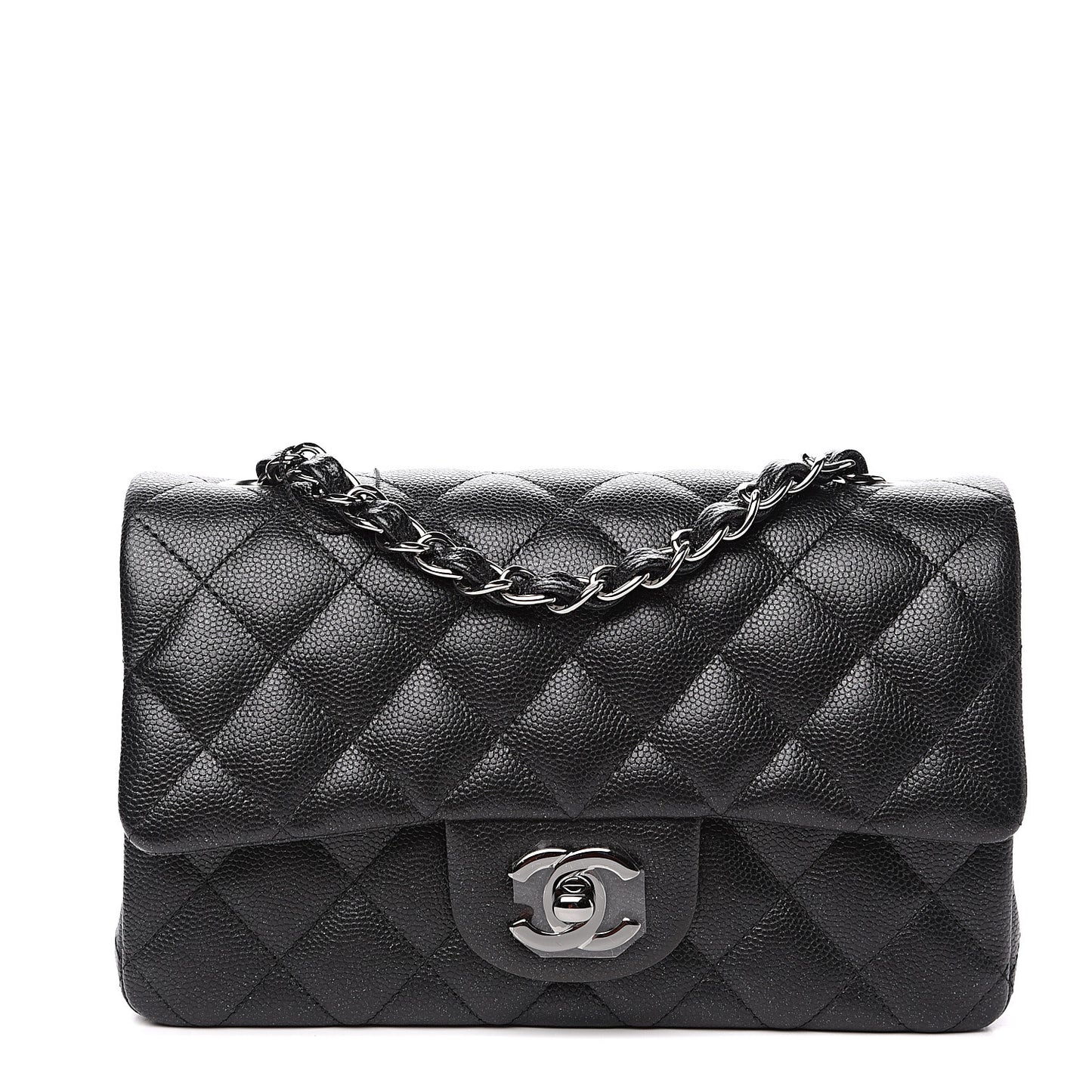Iridescent Caviar Quilted Mini Rectangular Flap Black