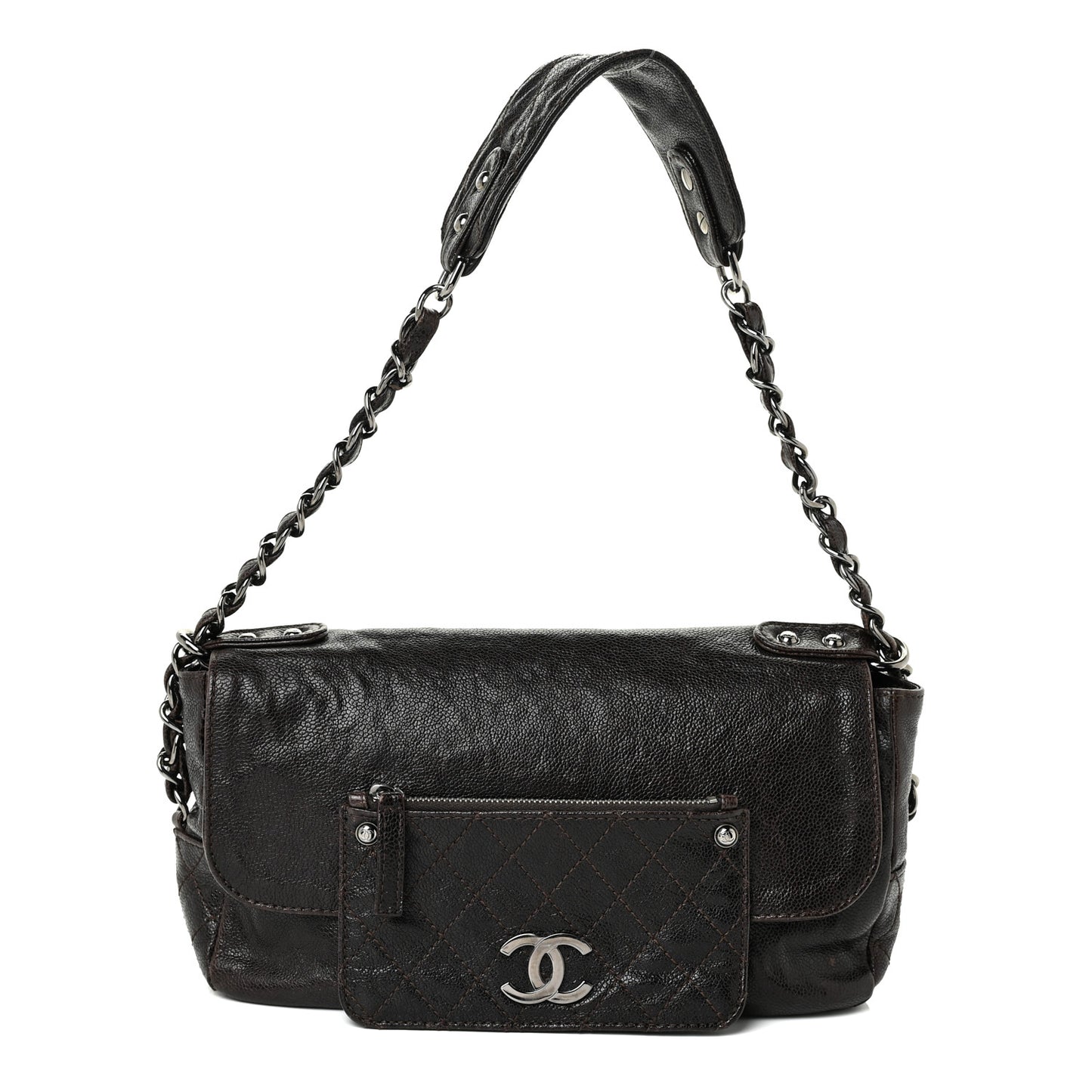 Glazed Caviar Small Pocket In The City Shoulder Bag Brown