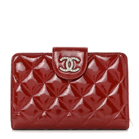 Patent Quilted Brilliant Zipped Pocket Wallet Dark Red