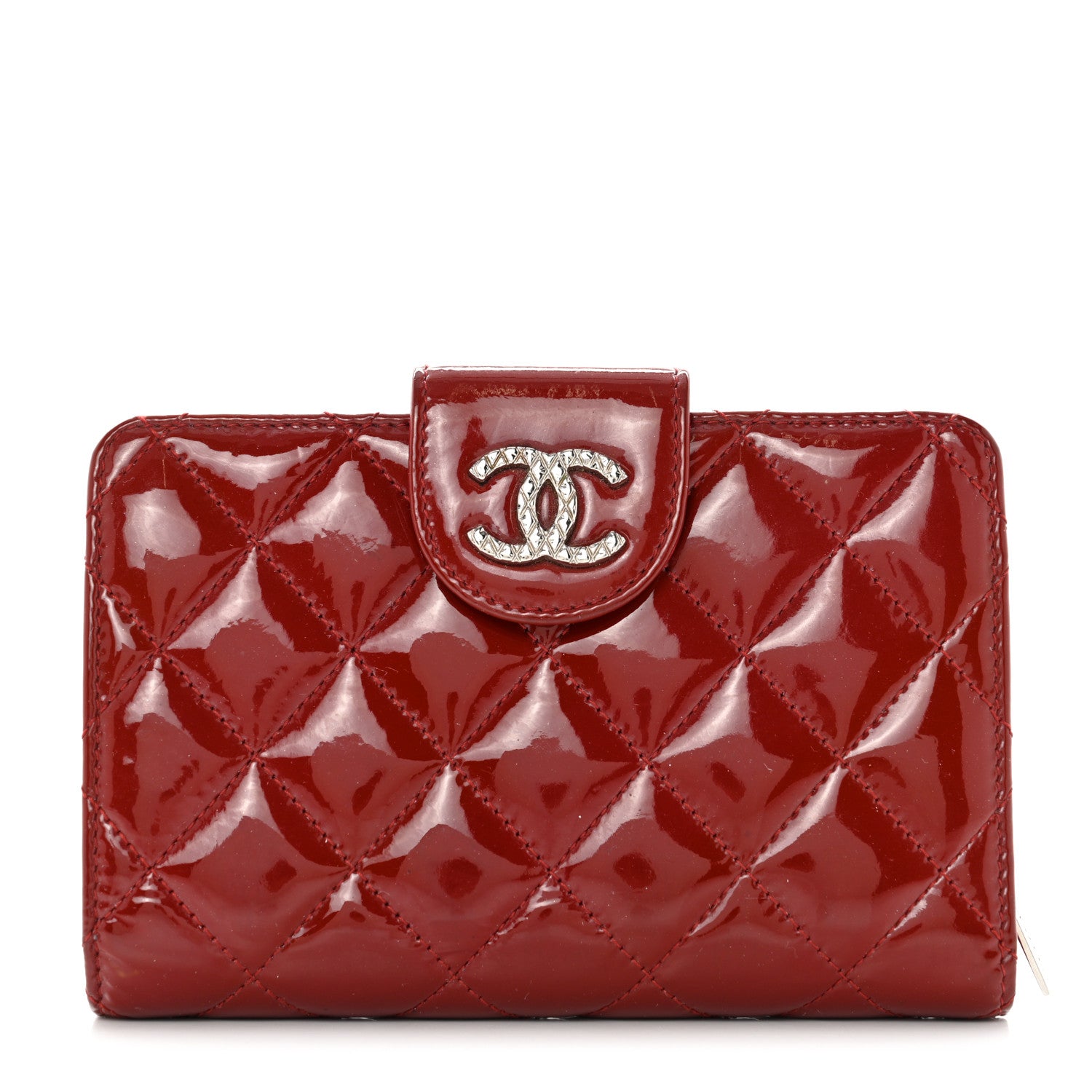 Chanel Patent Quilted Brilliant Zipped Pocket Wallet Dark Red 1 of 11