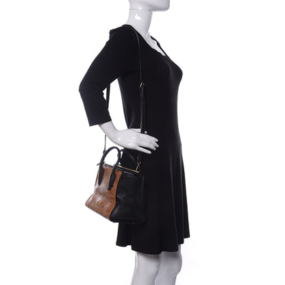 MCM Visetos Small Kathy Double Zip Tote Cognac Black 2 of 13