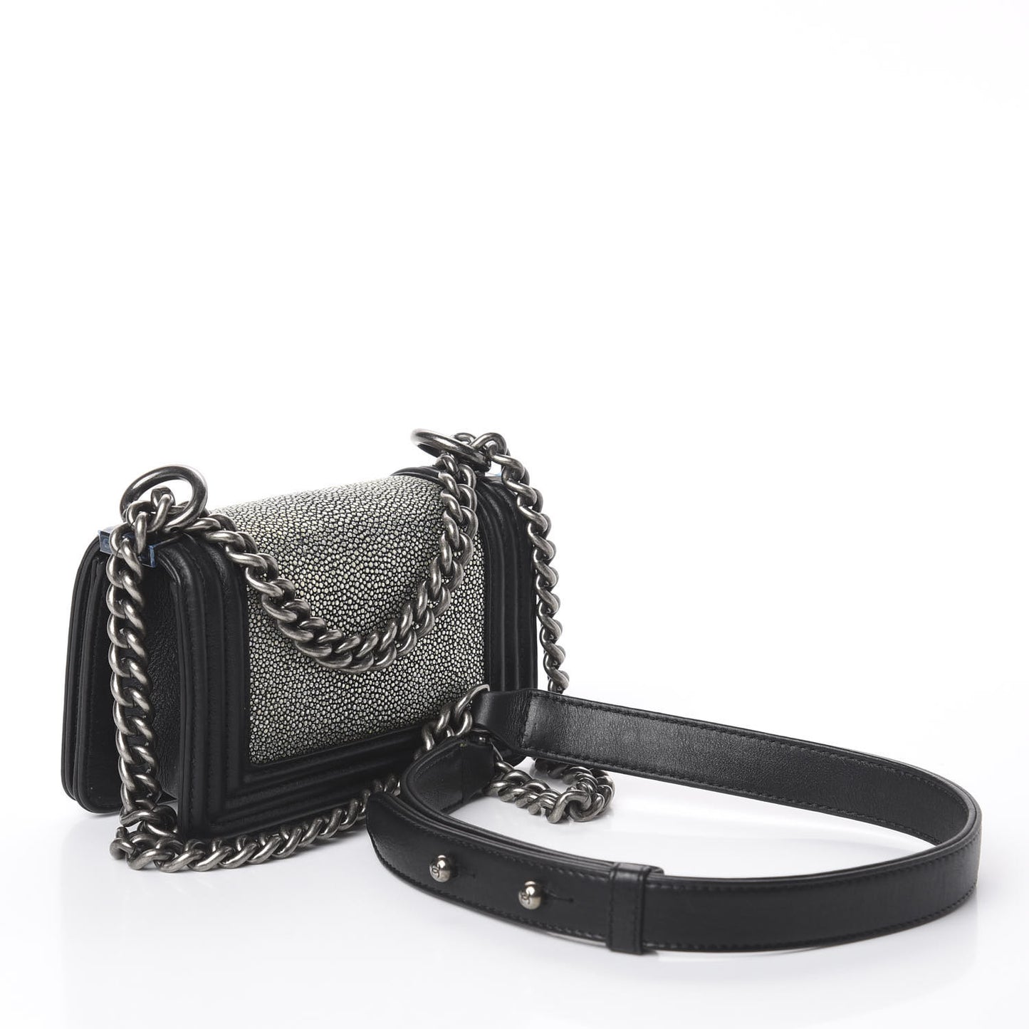 Galuchat Stingray Mini Boy Flap Black Silver