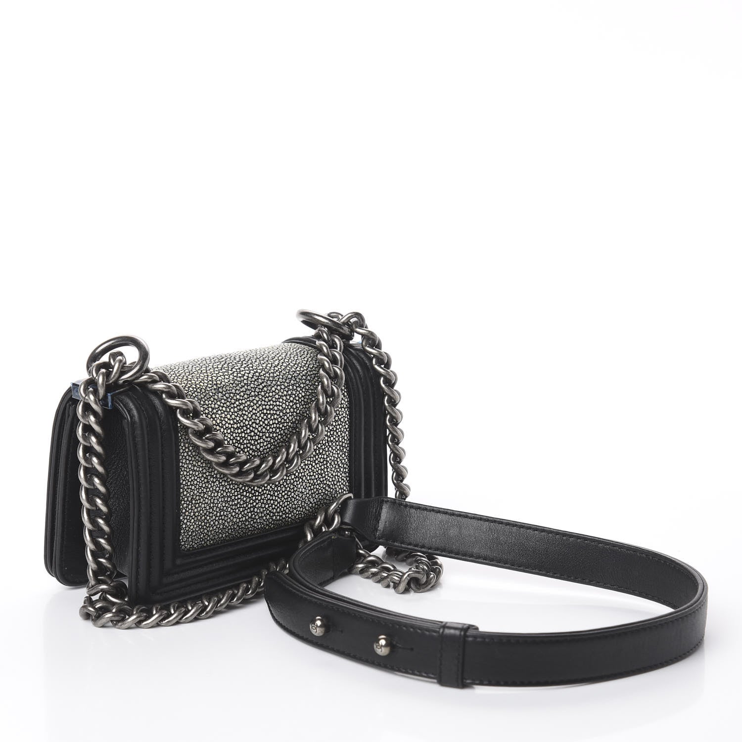 Chanel Galuchat Stingray Mini Boy Flap Black Silver 2 of 9