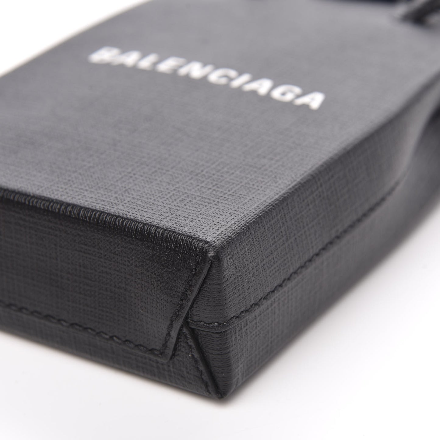 Textured Calfskin Lambskin Logo Shopping Phone Holder Bag Black