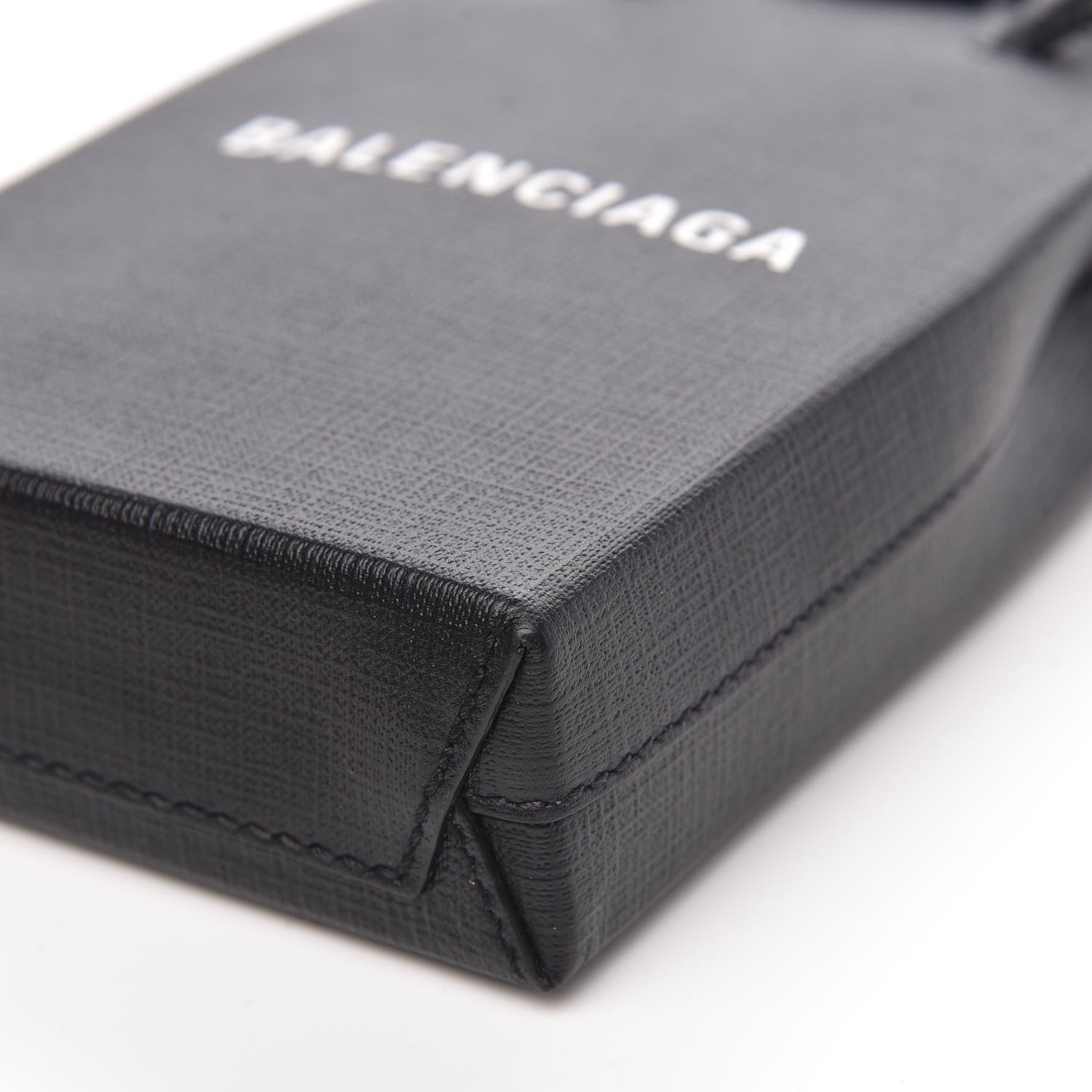 Balenciaga Textured Calfskin Lambskin Logo Shopping Phone Holder Bag Black 8 of 9