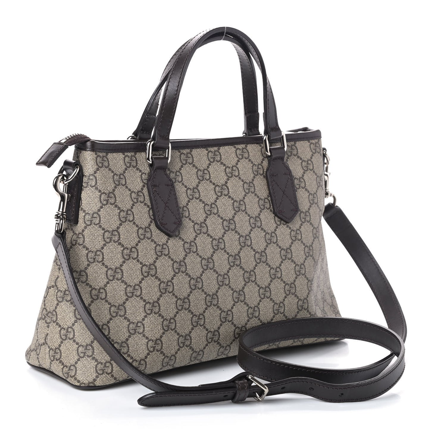 GG Supreme Monogram Small Zippered Tote Dark Brown