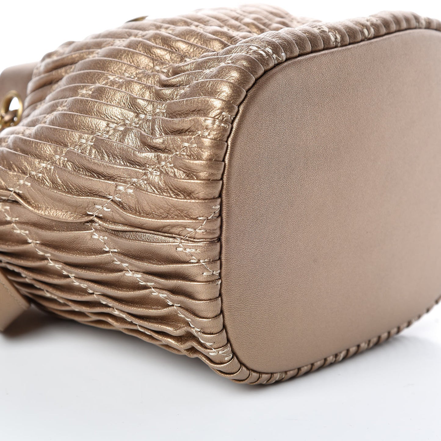 Metallic Lambskin Coco Pleats Small Drawstring Bag Gold