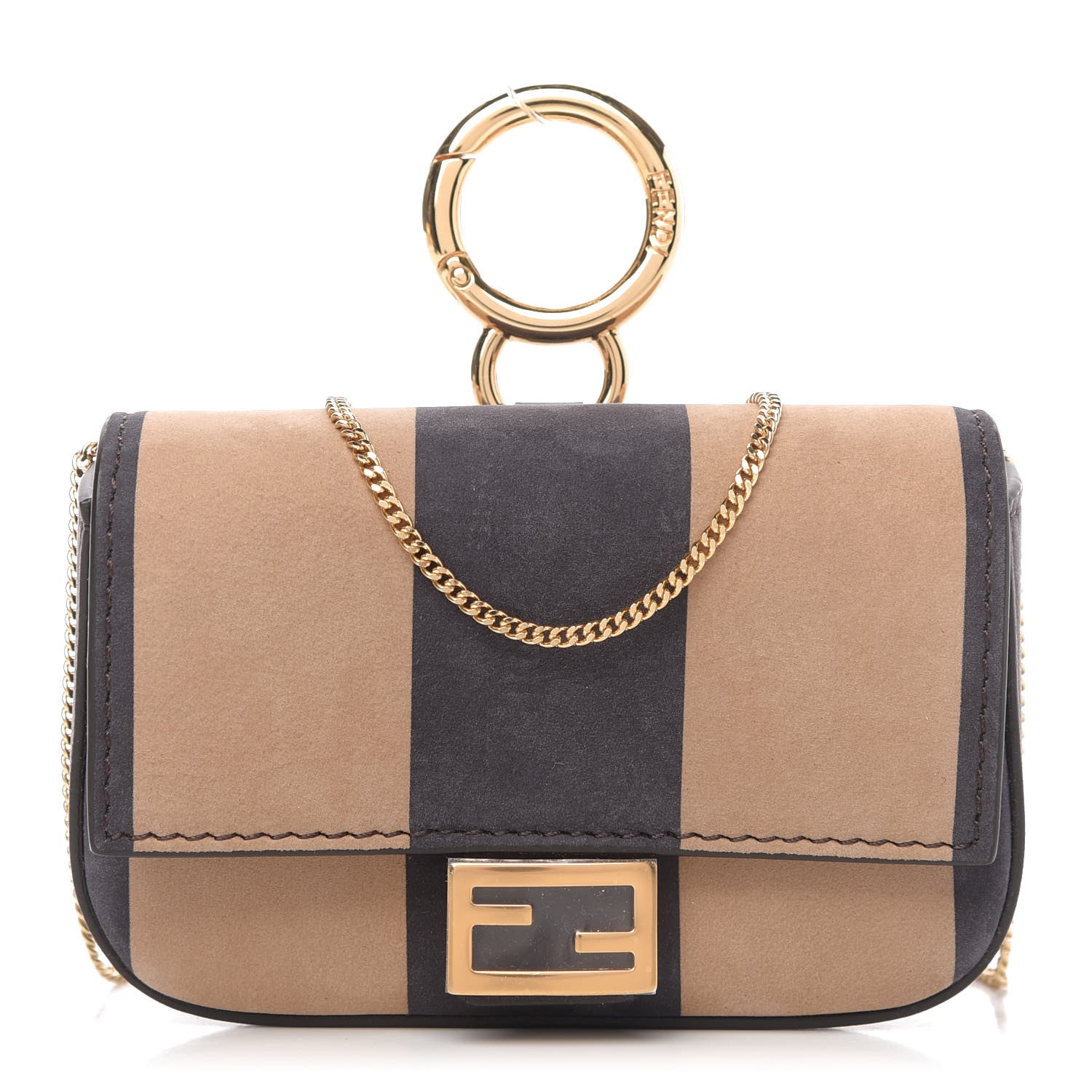 Fendi Nubuck Pequin Nano Baguette Charm Tobacco Moro Ebano 1 of 10
