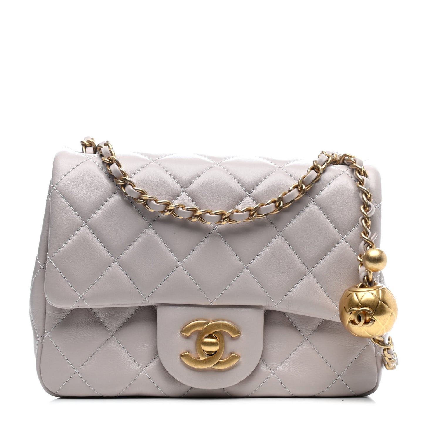 Lambskin Quilted Mini Pearl Crush Flap Light Purple