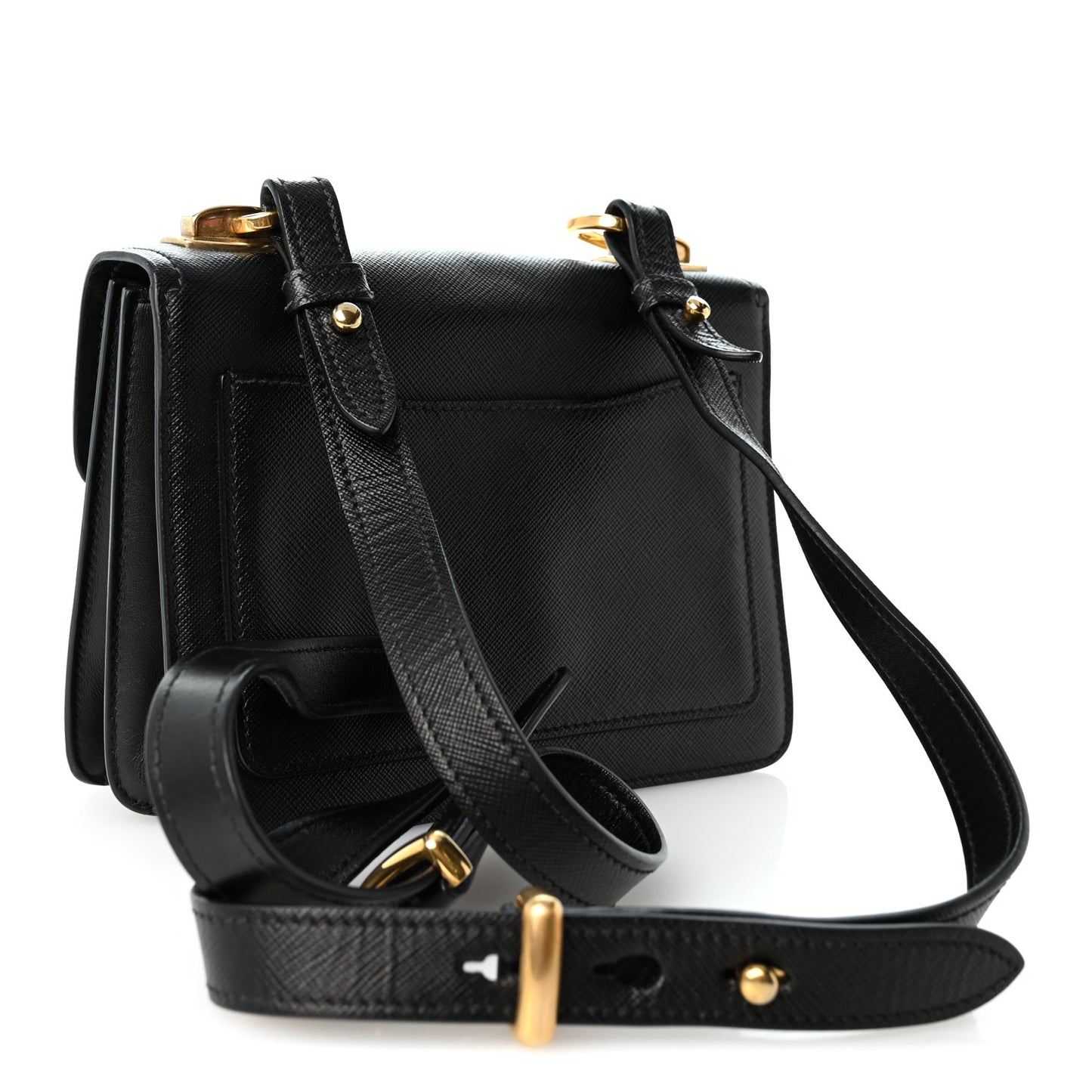Saffiano Symbole Flap Shoulder Bag Black