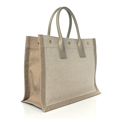 Saint Laurent Linen Calfskin Small Rive Gauche Tote Beige Sea Salt 3 of 9