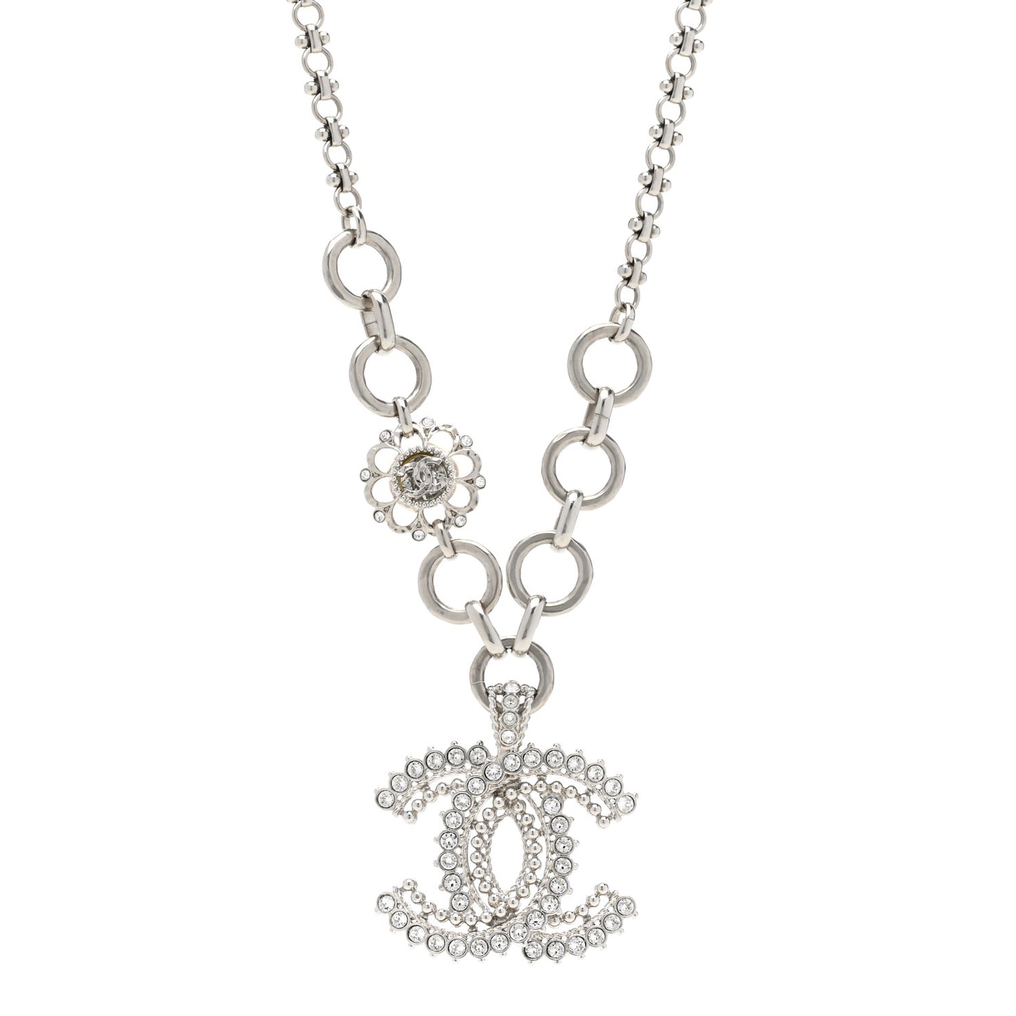 Crystal CC Short Necklace Silver