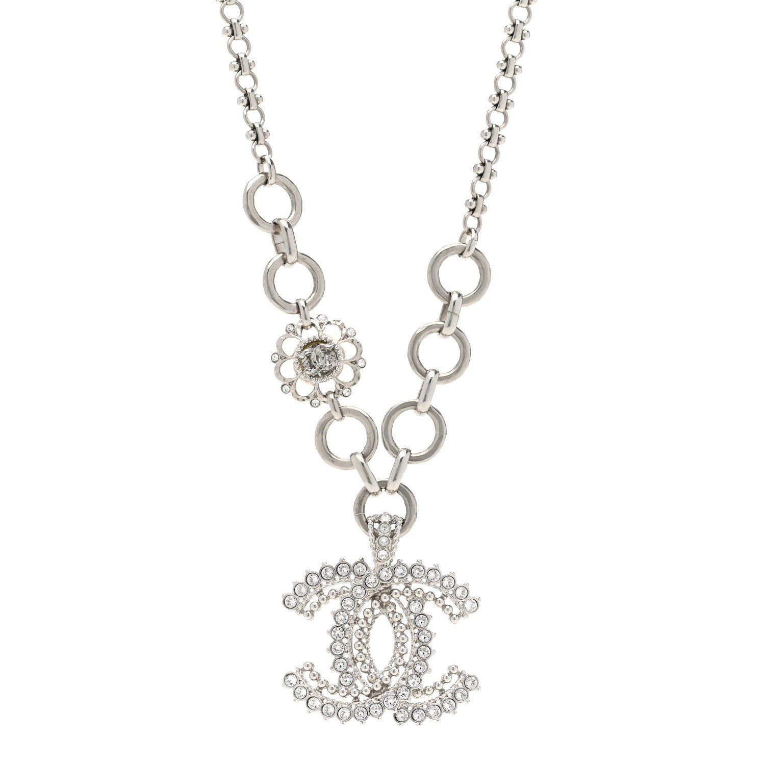 Chanel Crystal CC Short Necklace Silver 1 of 6