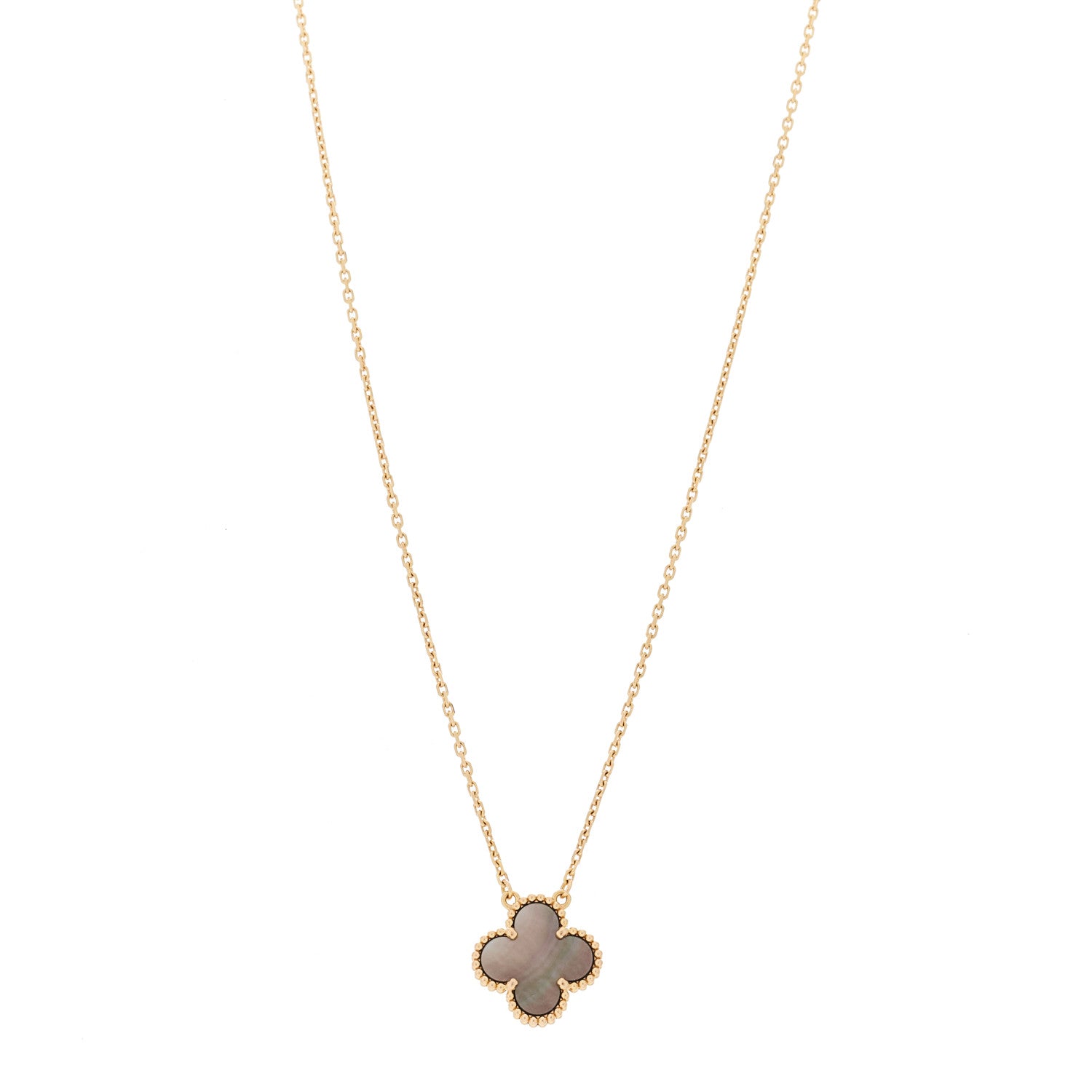Van Cleef & Arpels 18K Rose Gold Gray Mother of Pearl Vintage Alhambra Pendant Necklace 1 of 6