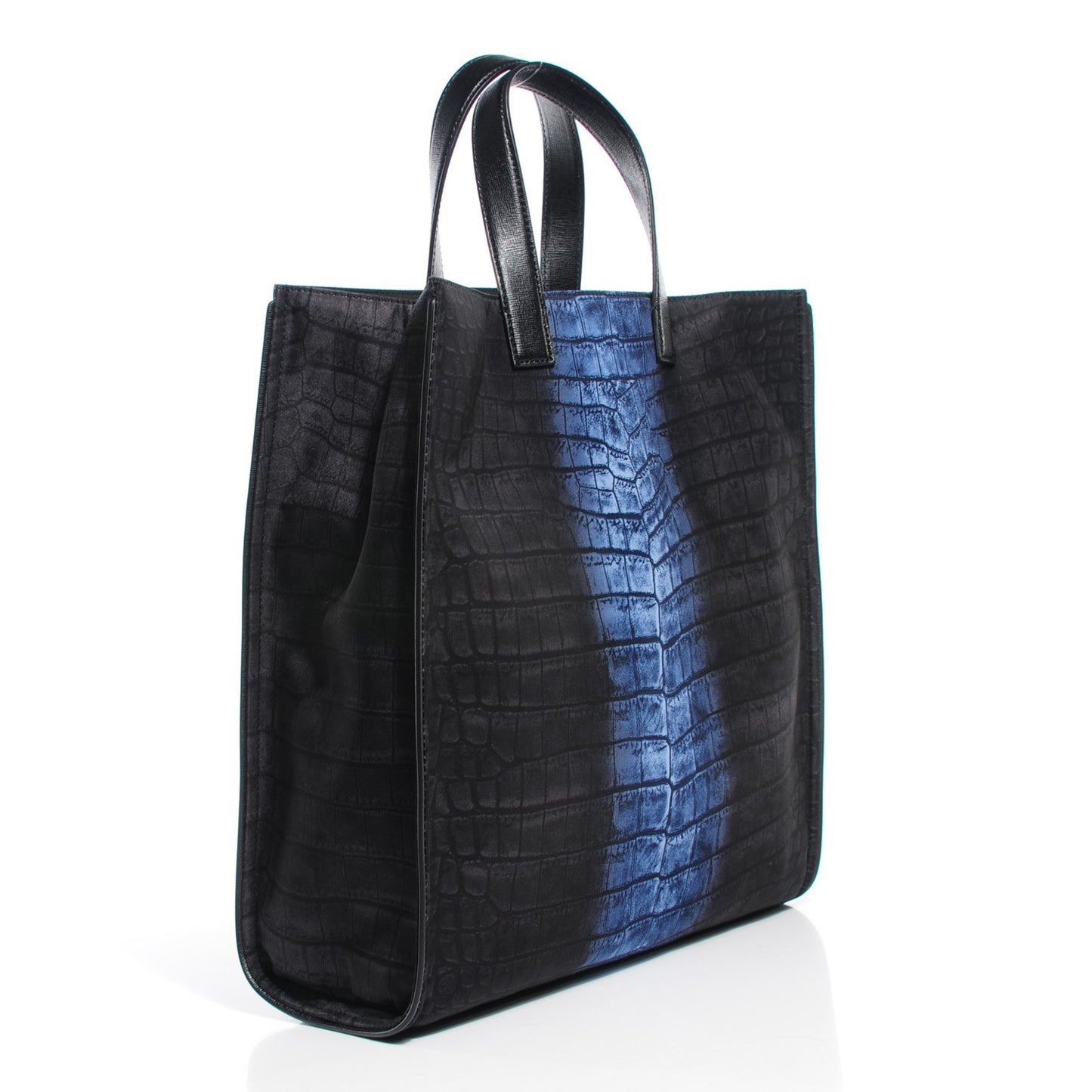 Calfskin Crocodile Embossed Tote Black Blue