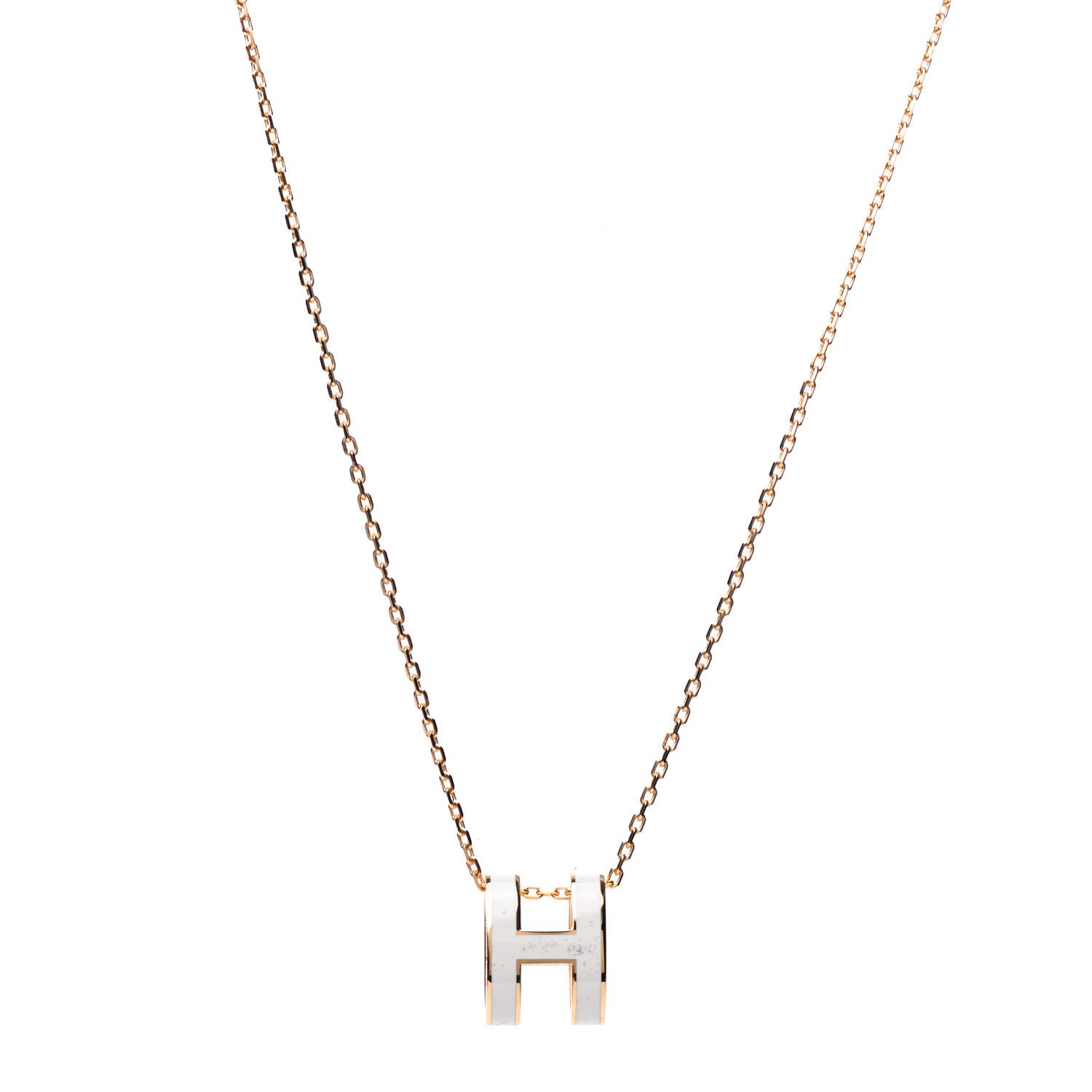 Hermes Lacquered Gold Pop H Pendant Necklace White 1 of 7
