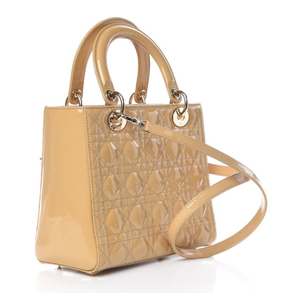 Christian Dior Patent Cannage Medium Lady Dior Beige 3 of 17