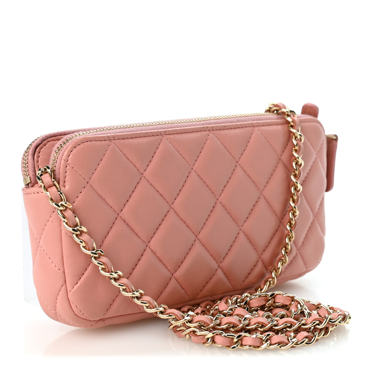 Lambskin Quilted Small Clutch With Chain Pink