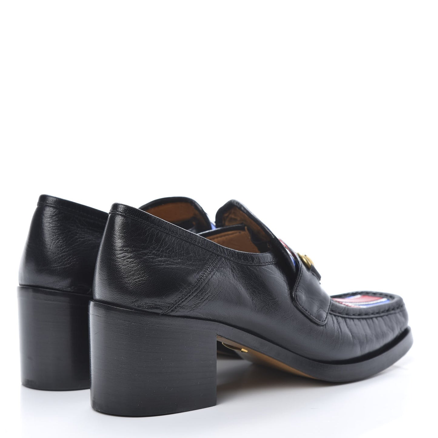 Lambskin Union Jack Horsebit Loafer Pumps 39 Black