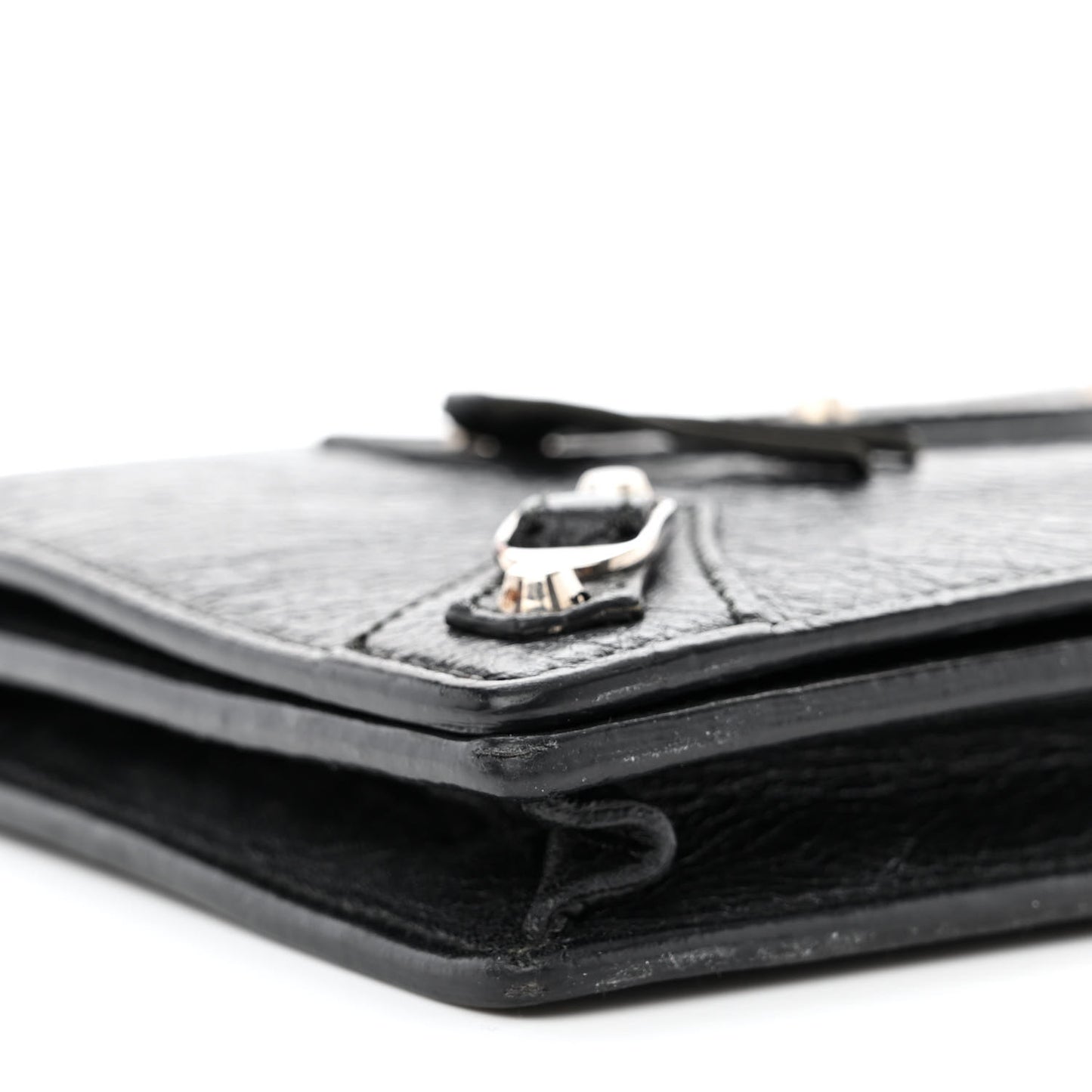 Grained Calfskin Classic Silver Hardware Wallet on Chain Black