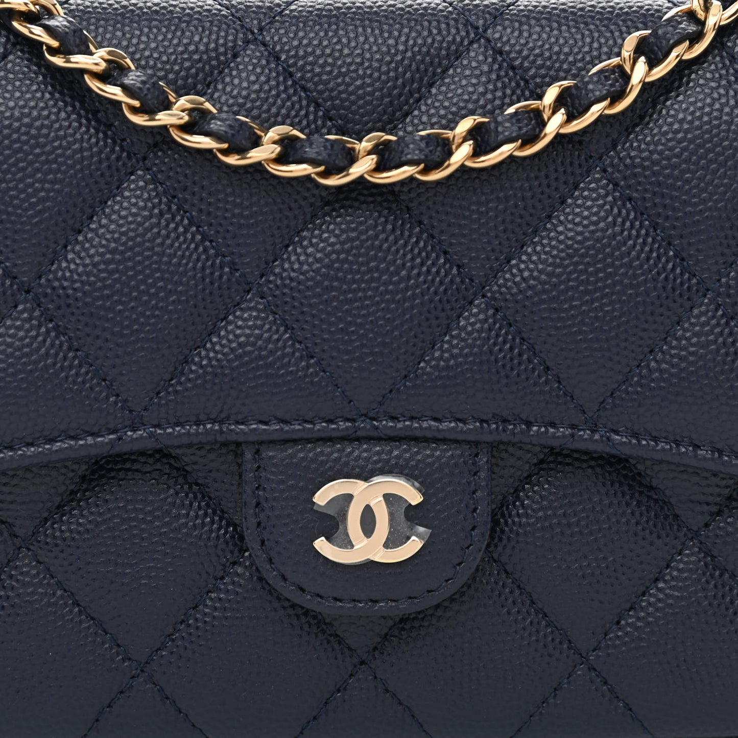 Caviar Quilted Flap Phone Holder With Chain Navy