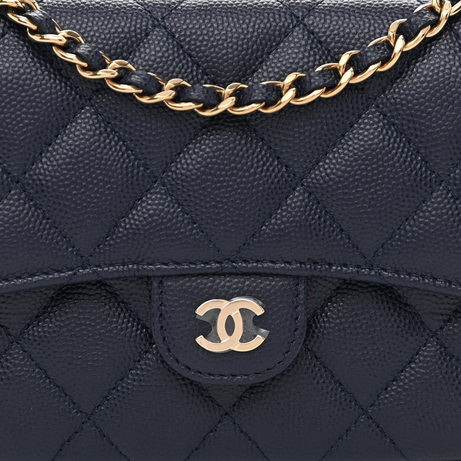 Chanel Caviar Quilted Flap Phone Holder With Chain Navy 10 of 13