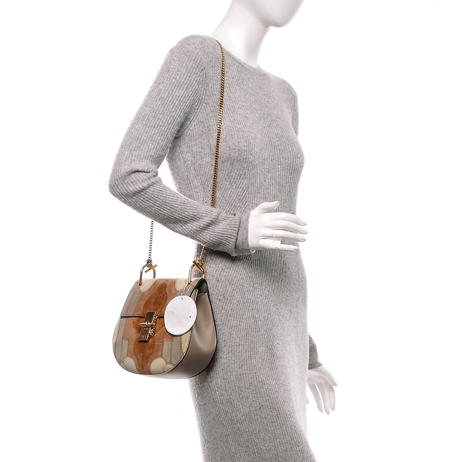 Chloe Suede Calfskin Patchwork Drew Shoulder Bag Motty Grey 2 of 6