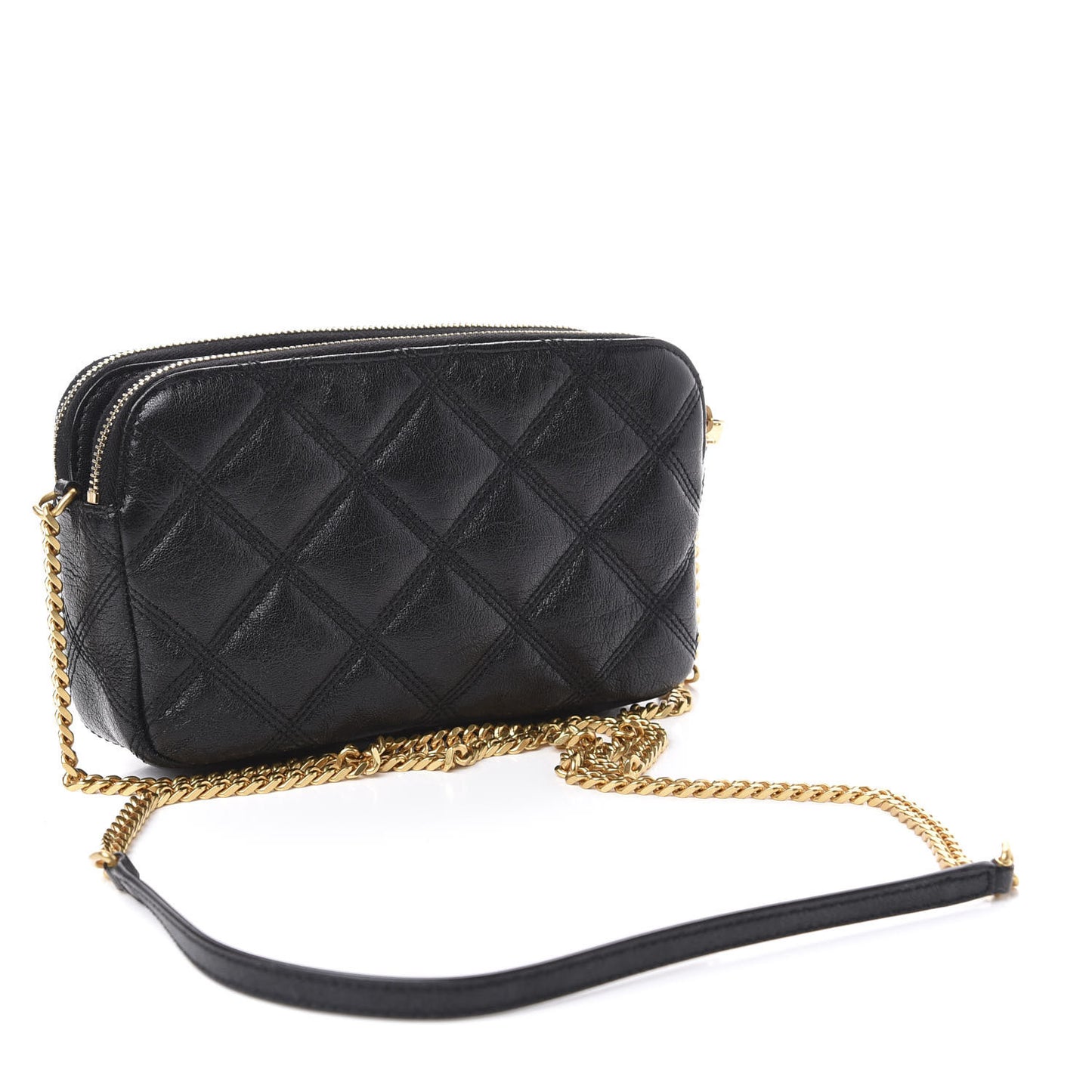 Grained Lambskin Quilted Mini Becky Double Zip Bag Black