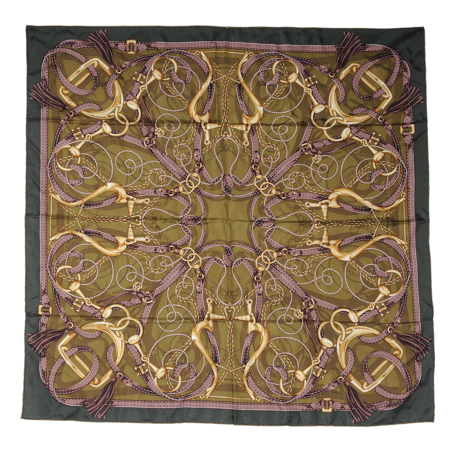 Silk Horsebit Print Scarf Green