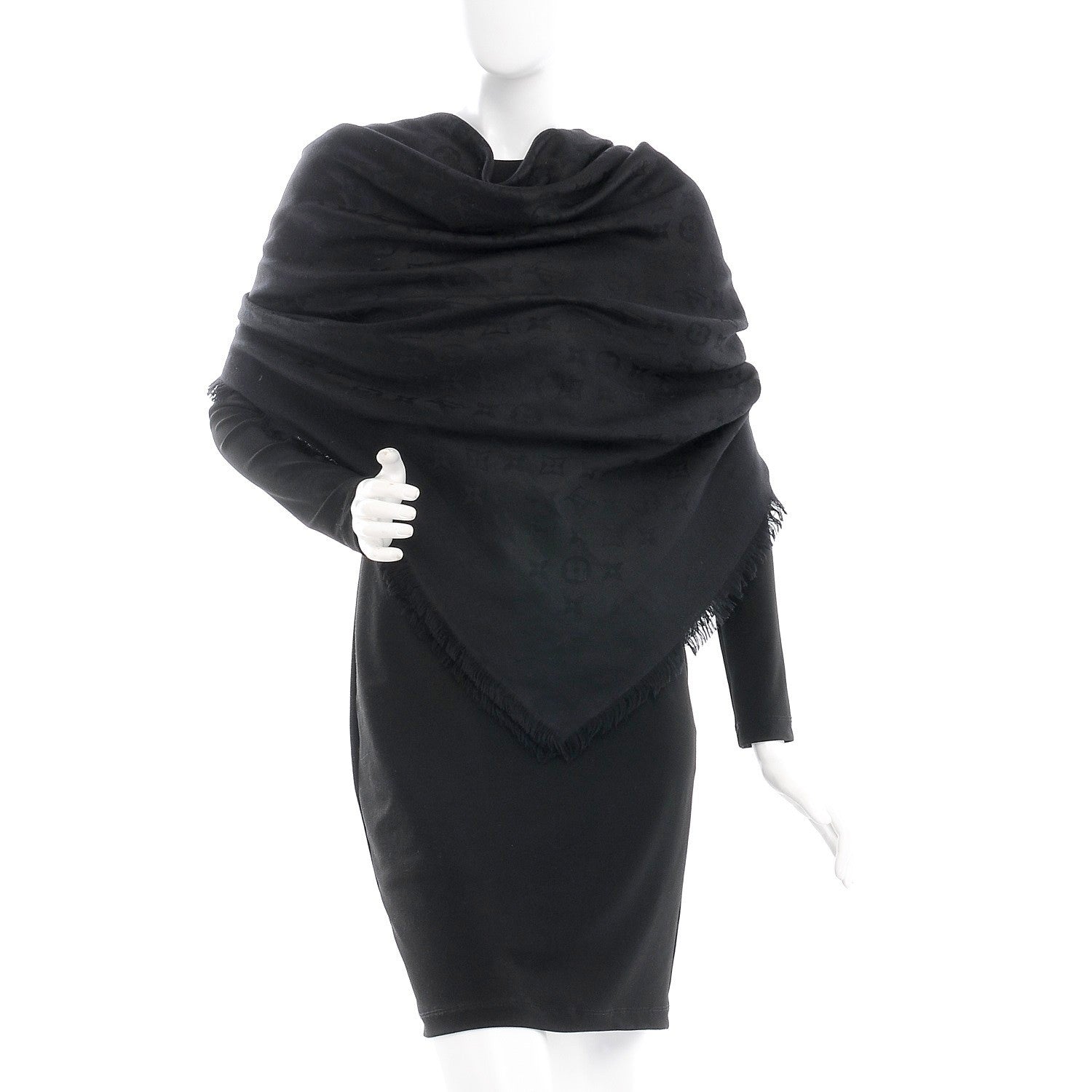 Louis Vuitton Silk Wool Monogram Shawl Black 2 of 4