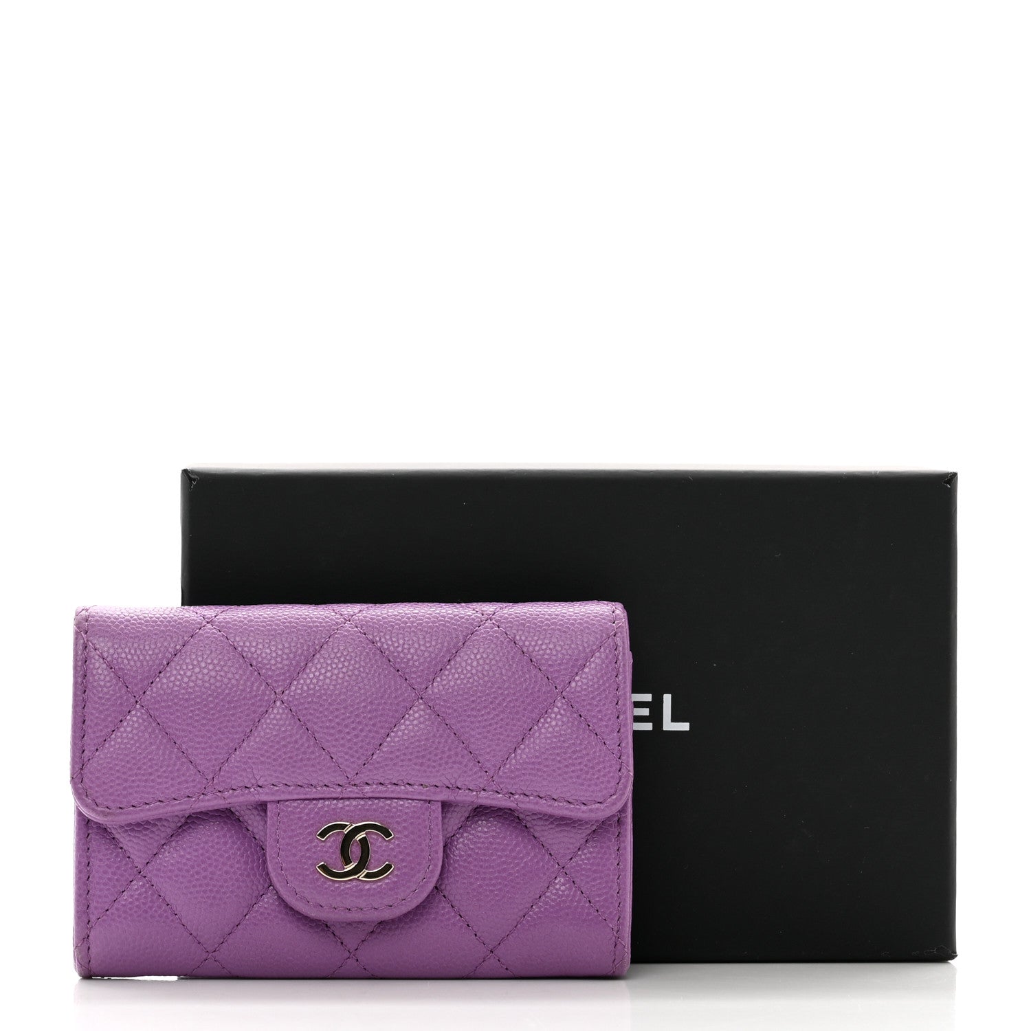 Chanel Caviar Quilted Flap Card Holder Wallet Purple 10 of 10
