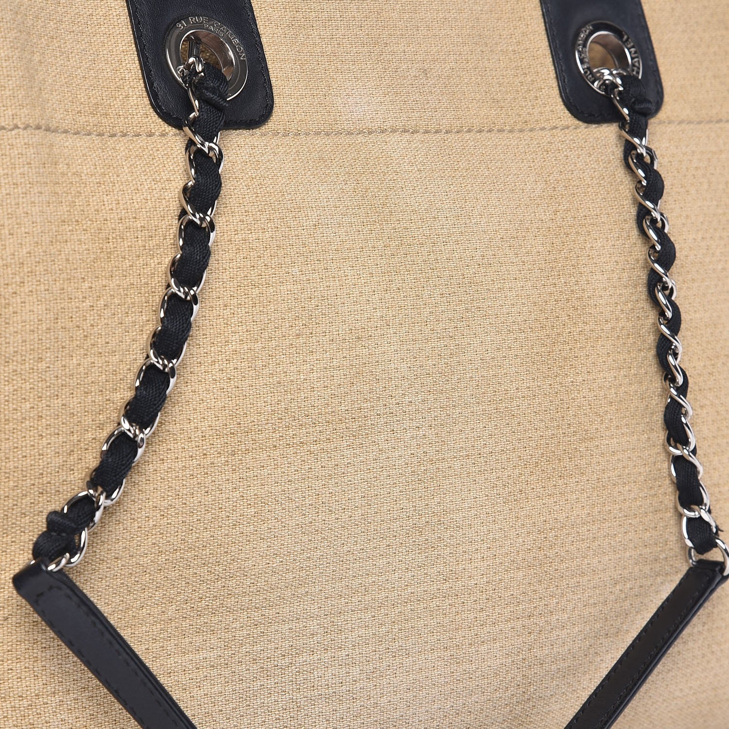 Chanel Canvas Small Deauville Tote Beige Black 10 of 10