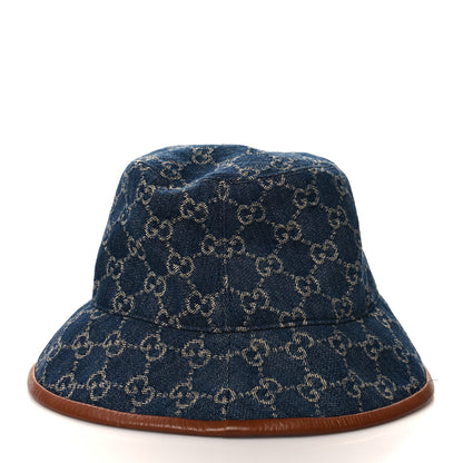 Gucci Washed Jacquard Denim Nappa GG Monogram Oscar Bucket Hat S Denim Cuir 4 of 10