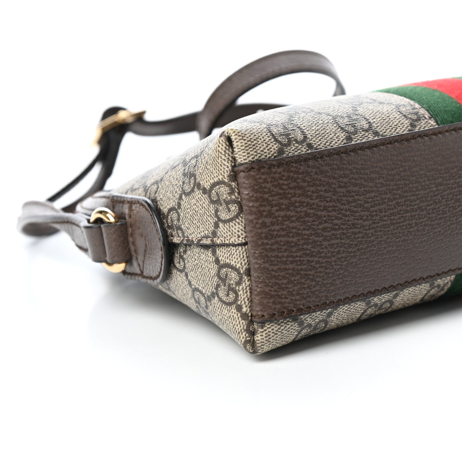 Gucci GG Supreme Monogram Textured Dollar Calfskin Web Small Ophidia Dome Shoulder Bag Beige Ebony New Acero 8 of 10
