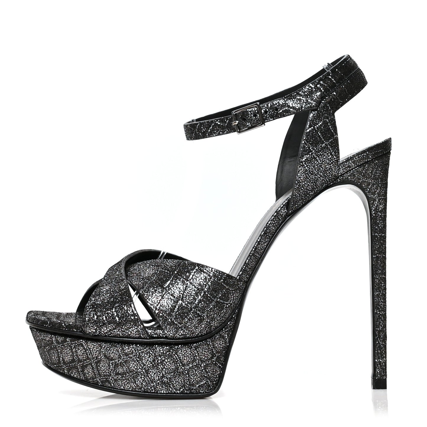 Metallic Calfskin Crocodile Embossed Tribute 105 Platform Sandals 41 Anthracite