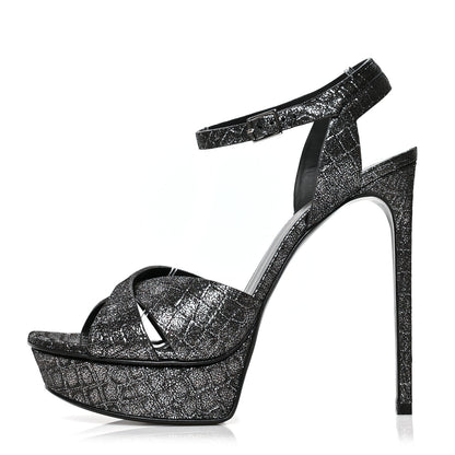 Saint Laurent Metallic Calfskin Crocodile Embossed Tribute 105 Platform Sandals 41 Anthracite 1 of 8