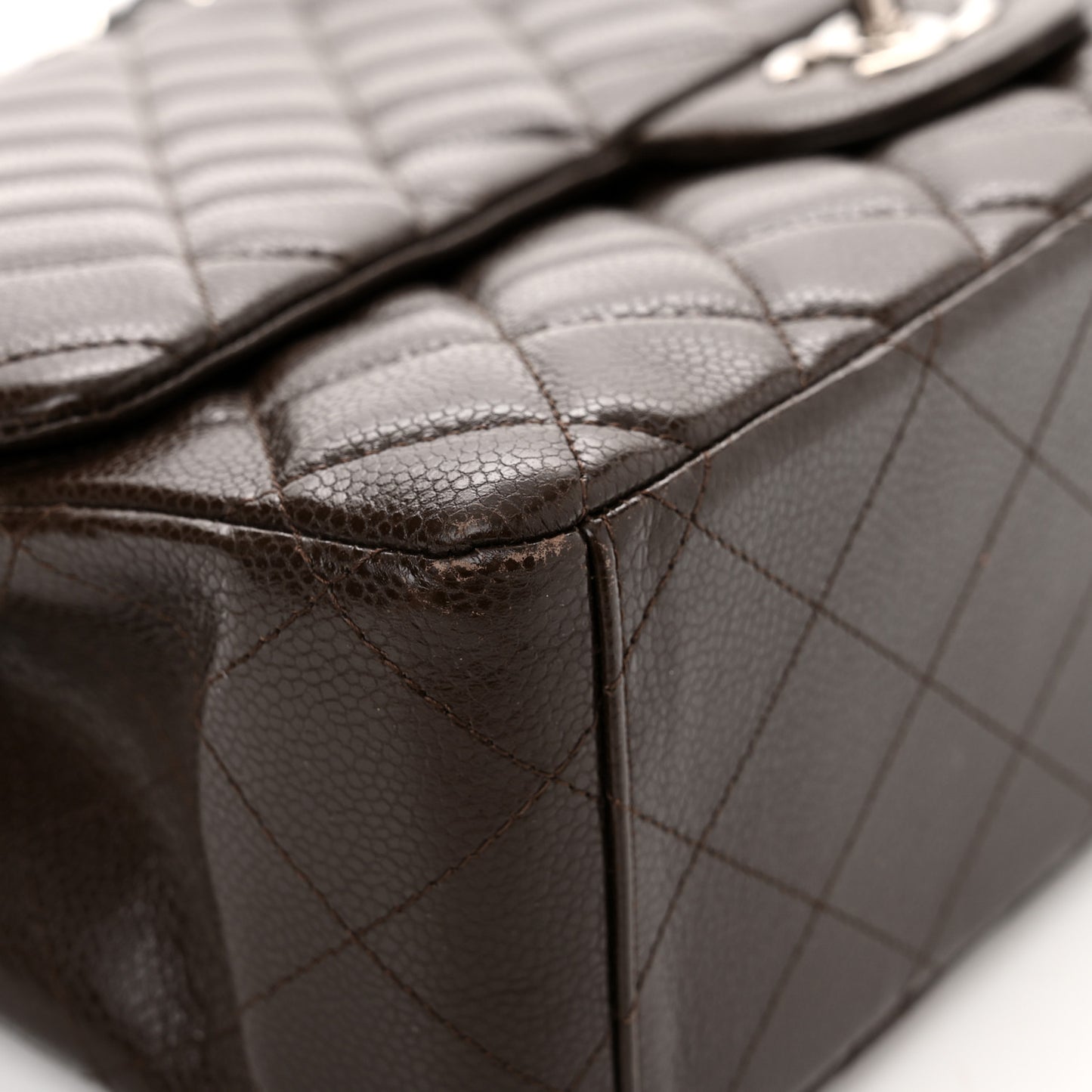 Caviar Quilted Maxi Single Flap Dark Brown