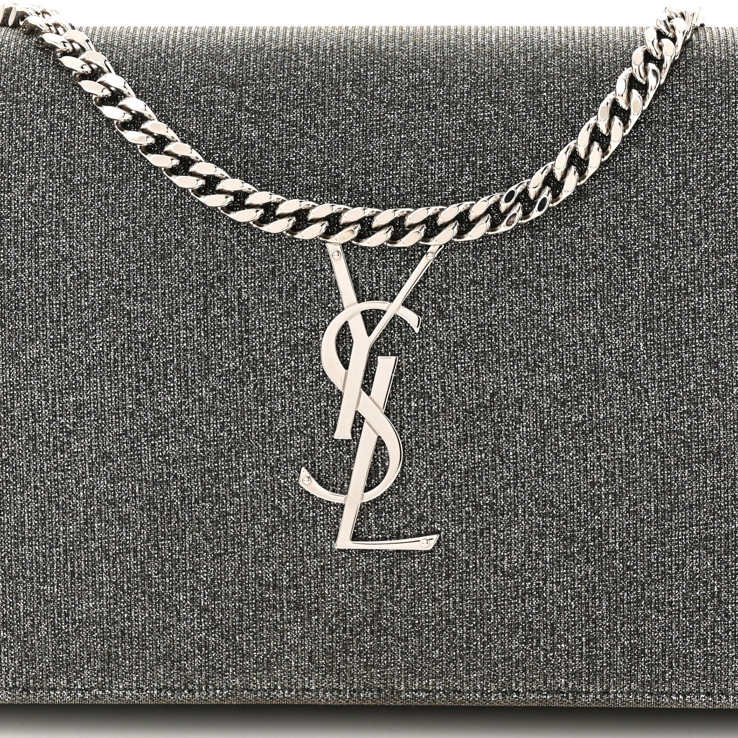 Metallic Sparkle Fabric Monogram Chain Wallet Anthracite