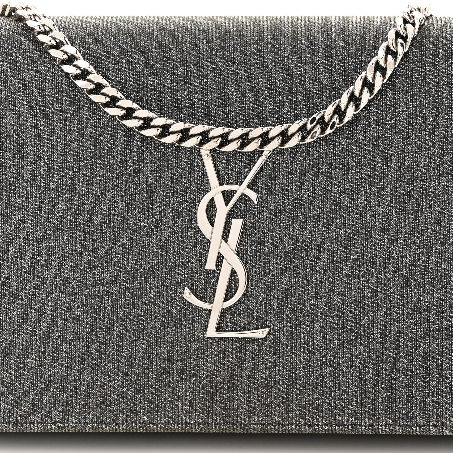 Saint Laurent Metallic Sparkle Fabric Monogram Chain Wallet Anthracite 7 of 9