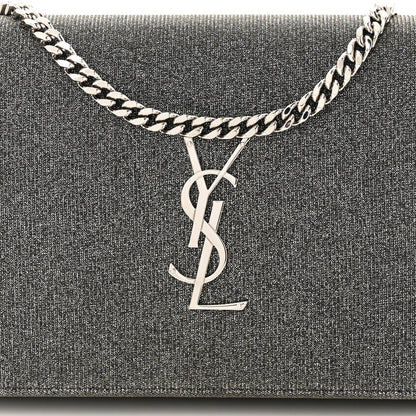 Saint Laurent Metallic Sparkle Fabric Monogram Chain Wallet Anthracite 7 of 9
