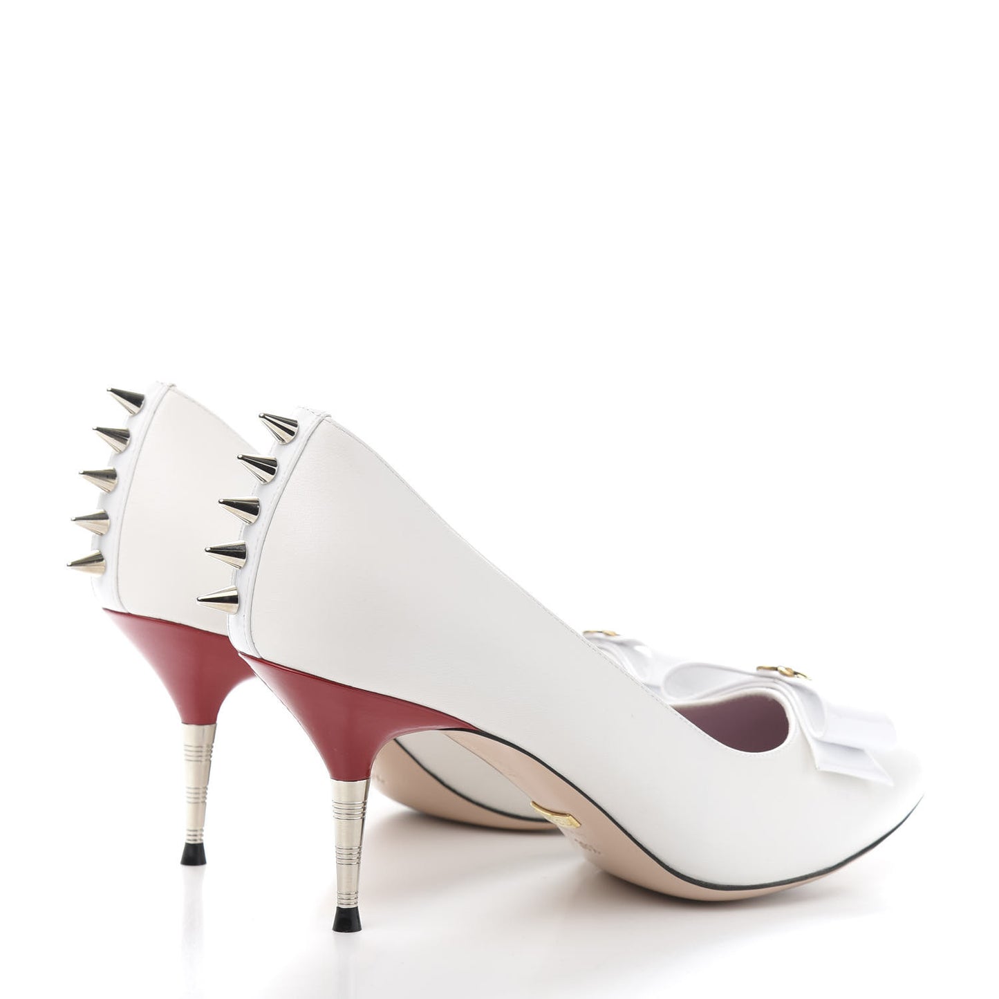 Calfskin GG Bow Sadie Spike Mid Heel Pumps 38.5 White